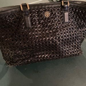 Black weaved Tory Burch handbag. Used with usual wear and tear.